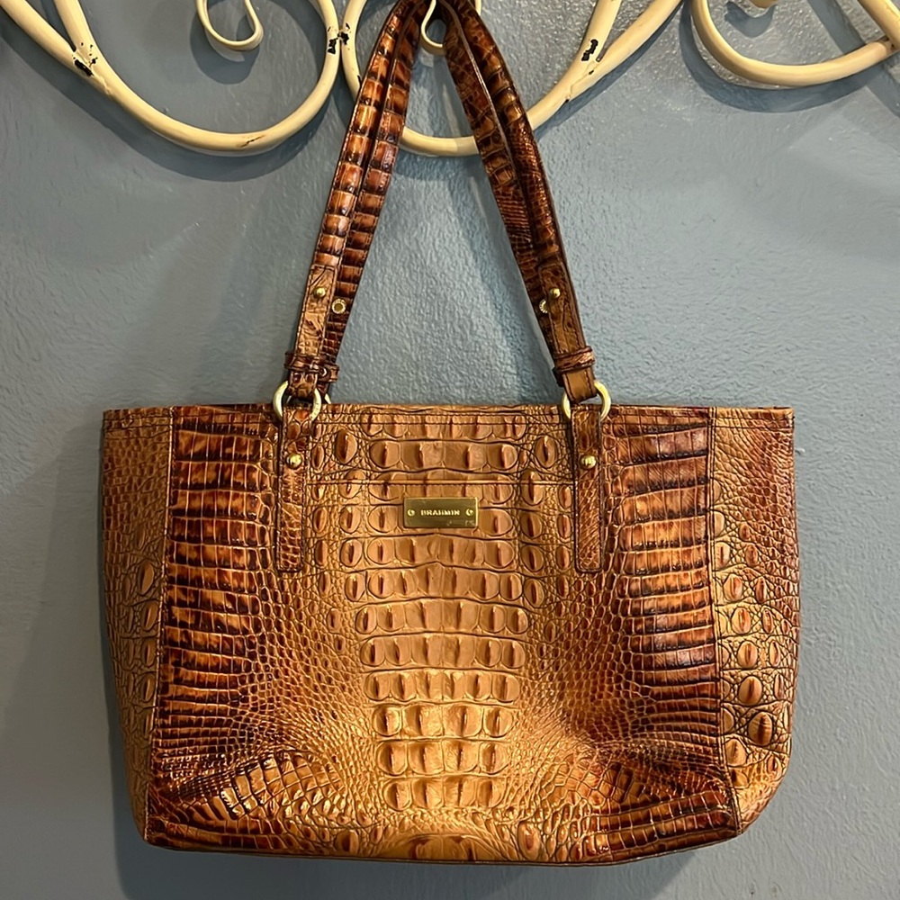 Brahmin medium Asher tote faux croc, pecan/brown color